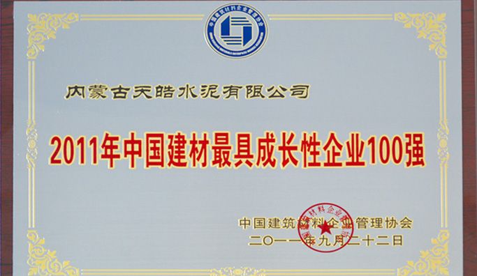 2011年中国建材最具成长性企业100强